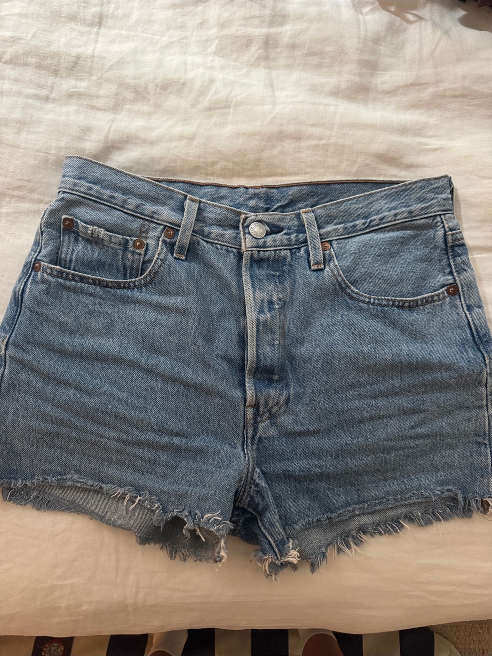 VINTAGE LEVI Denim Shorts Blue High-Rise with Frayed Hem
